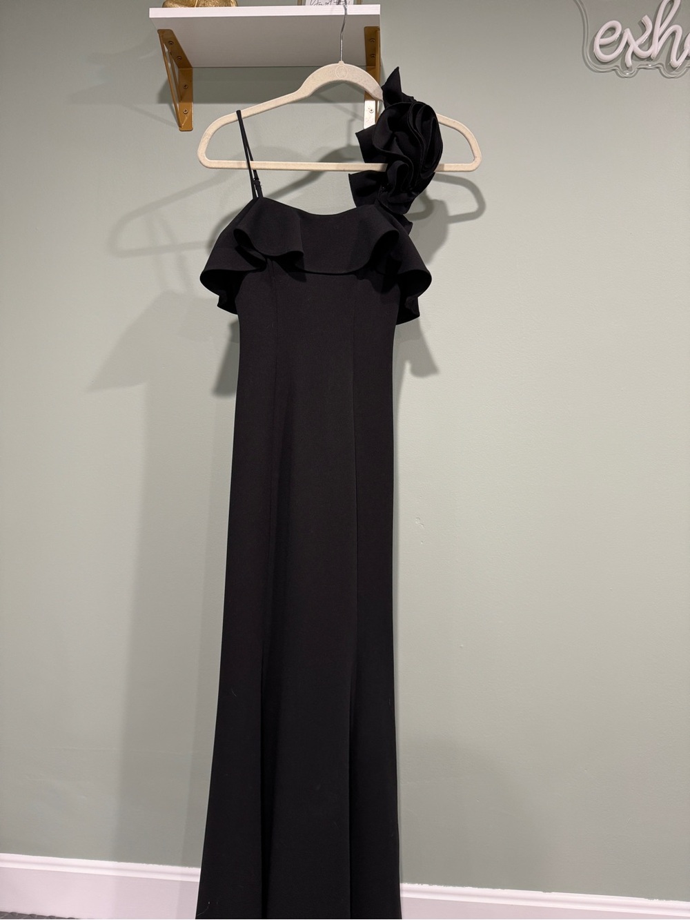City Studio Black One-Shoulder Ruffle Gown